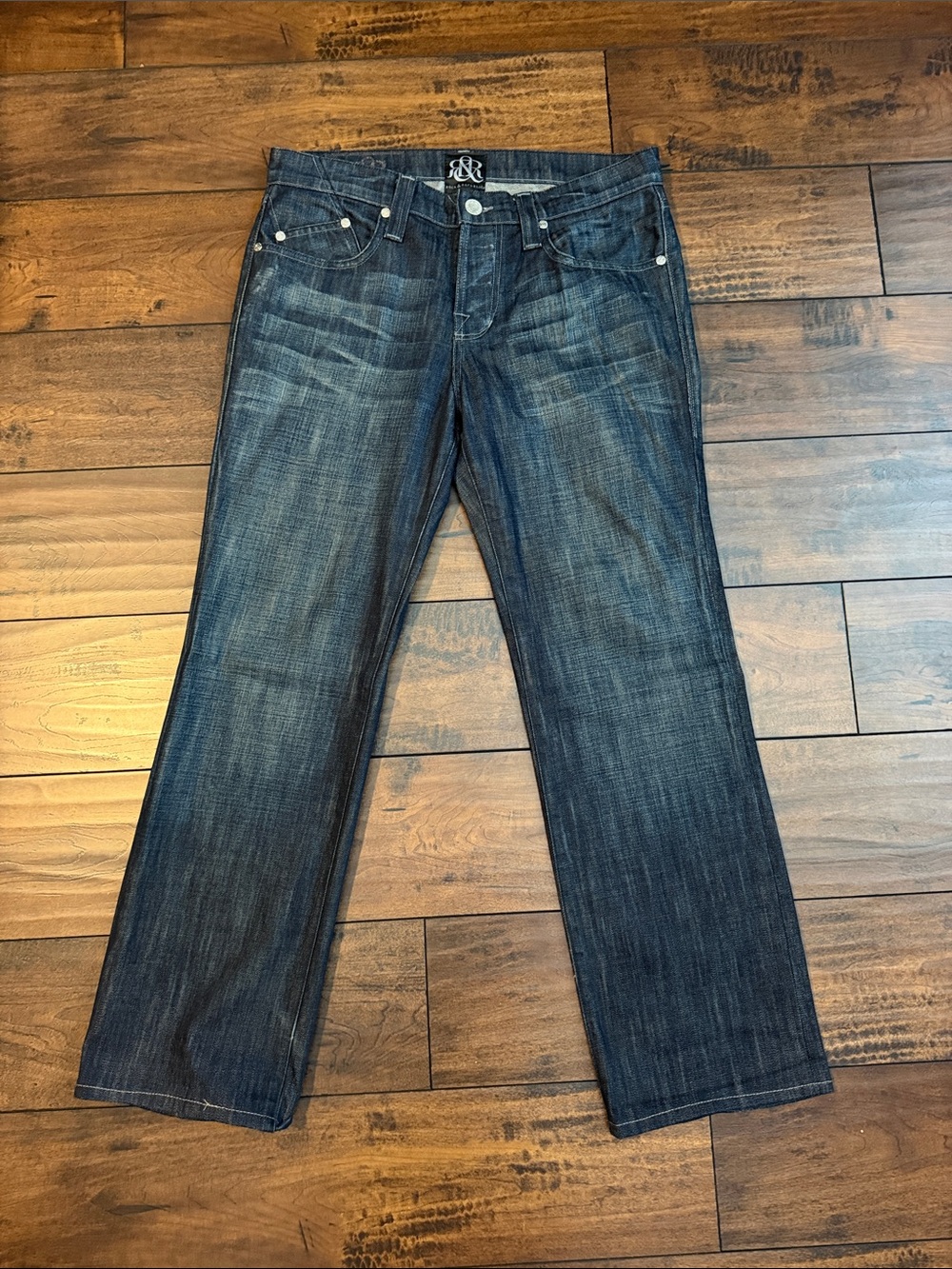 Men's Dark Blue Straight-Leg Jeans- minor wear on back of pant- see image 34x30